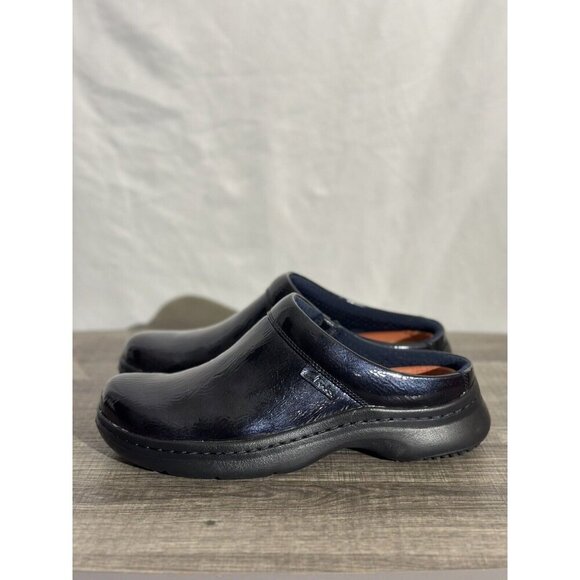 Clarks Women’s pro clog slip on resistant navy patent leather Sz 9 - Picture 1 of 12
